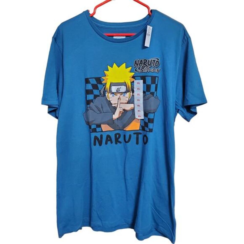 Naruto Shippuden Mens T-Shirt Sz XL Blueish‎ Green Anime Graphic Tee New
